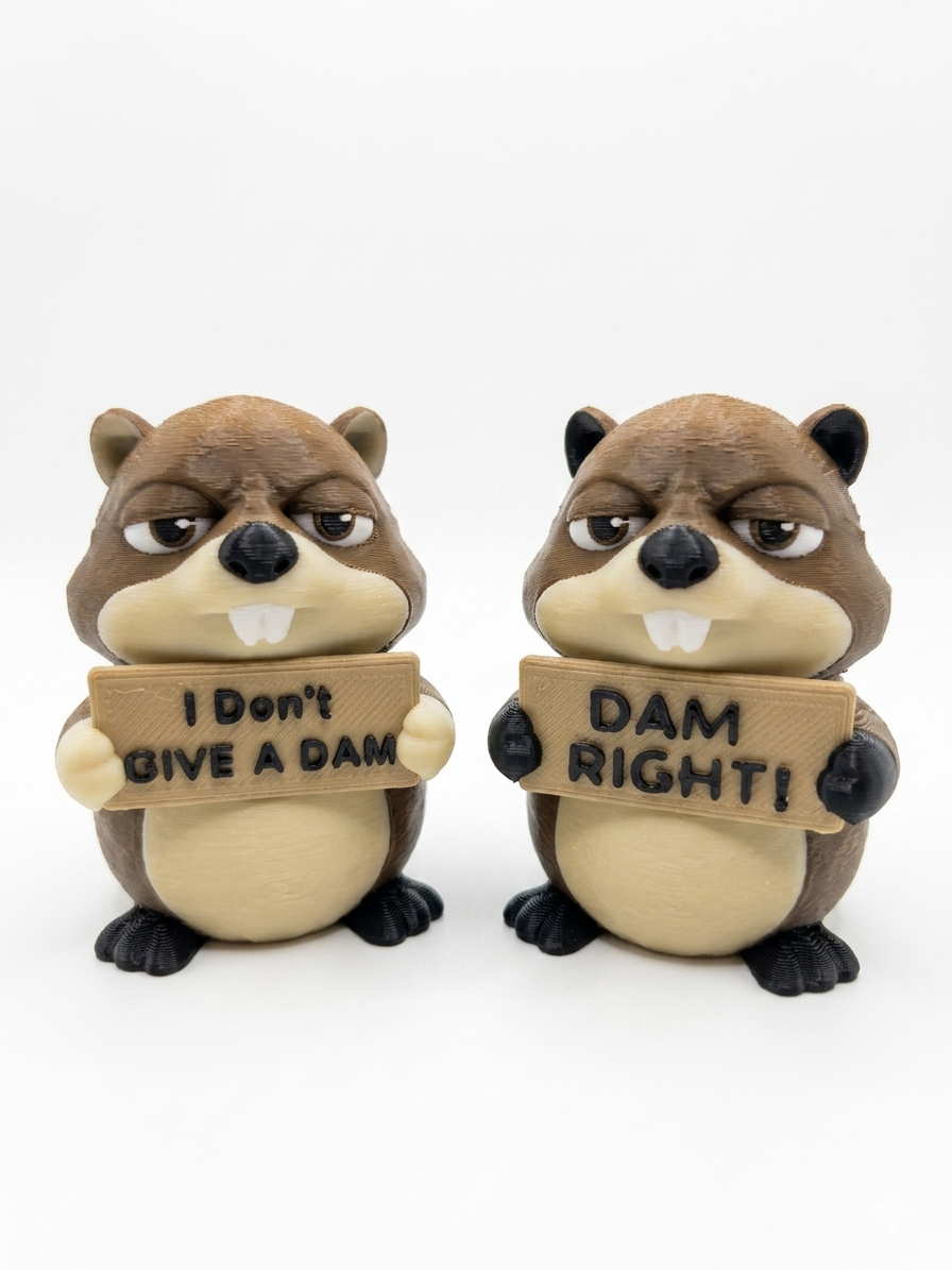 I Don't Give a Dam / Dam Right! – 3D Printed Beaver Figurine